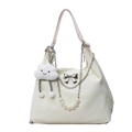 Borsa tote bianca crema capiente con catene metalliche e ciondolo a nuvola - Con Ciondolo / Bianco