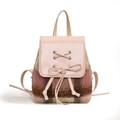 Pink patchwork plaid backpack with sweet ribbon bow and textured plush material - Small / Grid Pink
