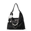 Borsa tote hobo in velluto nero con fiocco argento e catena di perle da donna - Con Ciondolo / Nero