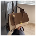 Strukturierte Handtasche in Dunkelbraun und Beige mit goldenem Ringverschluss - Braun