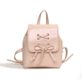 Women's light pink faux leather backpack with chic drawstring and bow decoration - Small / Pink