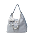 Borsa tote celeste a mezzaluna con fiocco argento e dettagli decorativi in perle - Con Ciondolo / Blu