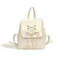 Chic beige drawstring backpack with bow detail and shimmering pearlescent faux leather - Small / White