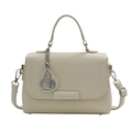 Borsa a mano beige in pelle martellata con manico superiore e ciondolo a cigno - Bianco Sporco