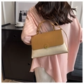 Fashion contrast color handbag with brown flap and beige body featuring a golden buckle - Khaki