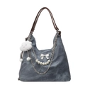Vintage graue Schultertasche aus Segeltuch mit Silberschleife, Perlen und Anhänger - Mit Anhänger / Denim-Blau