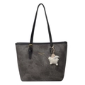 Dark grey matte tote bag with slim black handles and a plush monster charm accent - With Pendant / Dark Brown