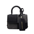 Schicke Handtasche im Color-Block-Design aus schwarzem Ledergeflecht und grauen Panels - Schwarz / Klein