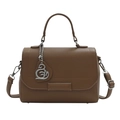 Borsa a mano in pelle marrone grana litchi con ciondolo a cigno d'argento donna - Marrone