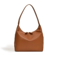Minimalist brown pebbled leather hobo bag with zip closure and shoulder strap for women - Brown