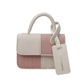 Mini bicolor waffle crossbody bag in cream white and rose pink with leather handle - Off-white / Small