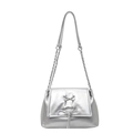 Chic silver metallic crossbody bag with bow detail and chain strap for women - Silver