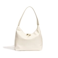 Chic cream-colored crescent underarm bag with minimalist shoulder strap and zipper - White