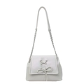 Chic white bow tote bag with metal chain strap and minimalist synthetic leather finish - Off White