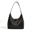 Minimalist black matte faux leather hobo shoulder bag with golden zipper detail - Black