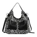 Sac hobo rétro à imprimé léopard noir et blanc avec nœud riveté et bandoulière - Noir