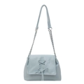 Light blue bow tote bag with silver chain strap and cross-tie detail in faux leather - Blue