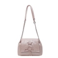 Borsa a spalla rosa con fiocco decorativo e tracolla in pelle e catena argento - Rosa