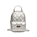 Chic silver metallic quilted mini backpack with chain straps and twist lock closure - Silver