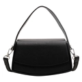 Dettaglio della texture in pelle nera con ganci in metallo argentato della borsa a spalla - Nero