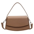 Borsa sottobraccio minimalista in pelle marrone con motivo litchi e tracolla rimovibile - Cachi