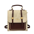 Vintage beige fabric and brown leather backpack with gold metal accents and lettering - Off White