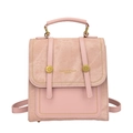 Pink minimalist student backpack in faux leather with gold buckle and chain detail - Pink