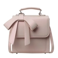 Pink PU leather crossbody bag with large decorative bow and top handle for women - Pearlescent Pink