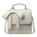 Creamy white crossbody handbag with a large decorative bow and adjustable straps - Pearl White