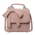 Pink faux leather fashion handbag with bow decoration and pleated texture for women - Pink