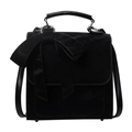 Black square crossbody bag with textured pleats and a large decorative bow detail - Black