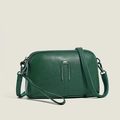 Borsa a tracolla in pelle martellata verde scuro da donna con dettaglio in metallo argento - Verde