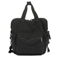 Mochila versátil de lona negra para mujer con asas superiores y bolsillo frontal - Negro