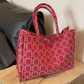 Sac fourre-tout en toile tissée rouge et blanc avec motif du double bonheur - Rouge