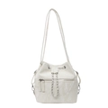 Cream bucket bag with marble texture, silver chain drawstring and dual front zippers - Off White