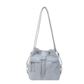 Silver-blue bucket bag with metallic chain straps and a modern pleated texture - Blue