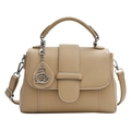 Khaki lychee texture leather handbag with swan charm and adjustable shoulder strap - Khaki