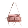 Borsa baguette rosa con pieghe a fiocco, tasche cargo e lacci decorativi - Rosa