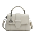 Chic beige crossbody handbag with lychee texture and metallic swan pendant detail - Off White