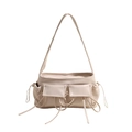 Borsa a spalla minimalista in PU beige con tasche utility e dettagli con coulisse - Bianco Sporco