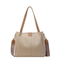 Grande borsa tote in ecopelle beige con manici marroni e tracolla ampia intrecciata - Albicocca