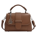 Brown litchi texture handbag with adjustable crossbody strap and swan pendant - Brown