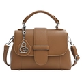 Brown lychee grain leather handbag with swan charm and adjustable shoulder strap - Yellow
