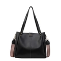 Borsa tote nera in similpelle lucida con tracolla a righe e dettagli in oro lucido - Nero
