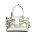 Silberne Handtasche mit großen Schleifen und Tragegriff für moderne Frauen - Silber