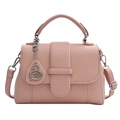 Pink lychee textured crossbody bag for women with elegant swan charm and top handle - Pink