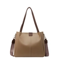 Grand sac cabas kaki avec anses marron foncé et bandoulière large à motifs géométriques - Khaki