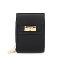 Minimalist black pebble leather cross-body bag with golden twist lock and zipper detail - Black