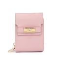 Chic light pink mini commuter coin purse with pebble grain leather and gold metal twist lock - Pink