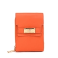 Vertical mini card holder in bright orange lychee leather with golden metal twist clasp - Orange